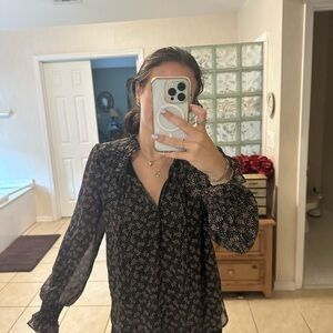 LOFT Black and White Long Sleeve Blouse